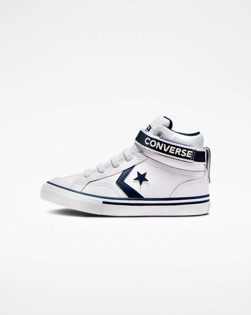 Boys' Converse Pro Blaze Strap Easy-On Varsity Club High Top Shoes White / Navy / White | AU EC416U